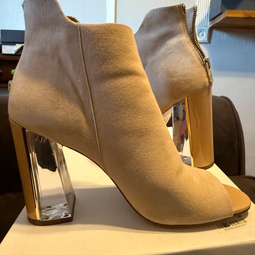 Calvin Klein Beige Heeled Boots with Gold Detail